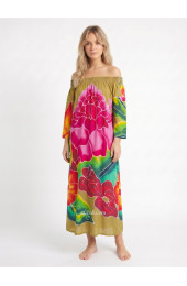 Hand Painted Rayon Off Shoulder Dress